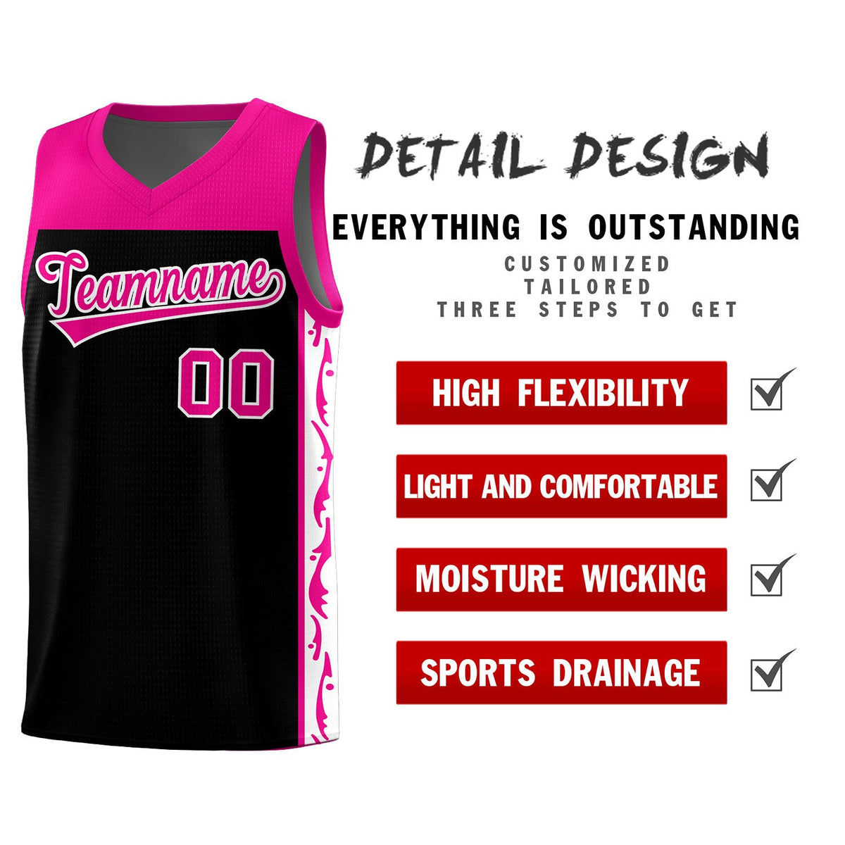 Custom Black Side Pattern Sports Uniform Basketball Jersey|KXKSHOP