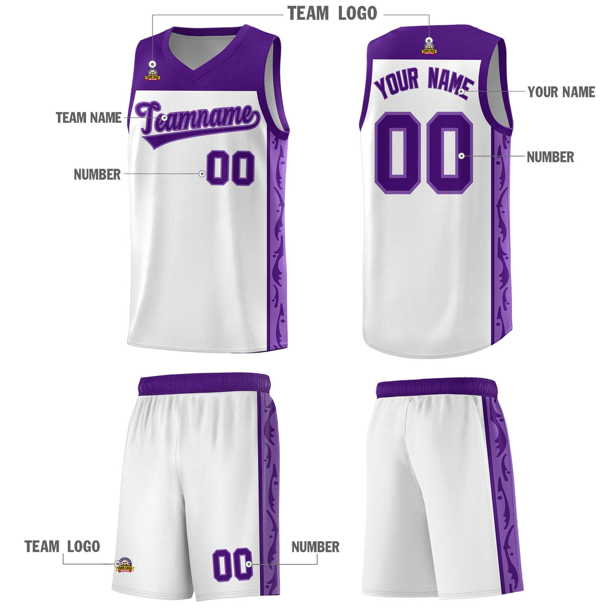 Custom White Side Pattern Sports Uniform Basketball Jersey|KXKSHOP