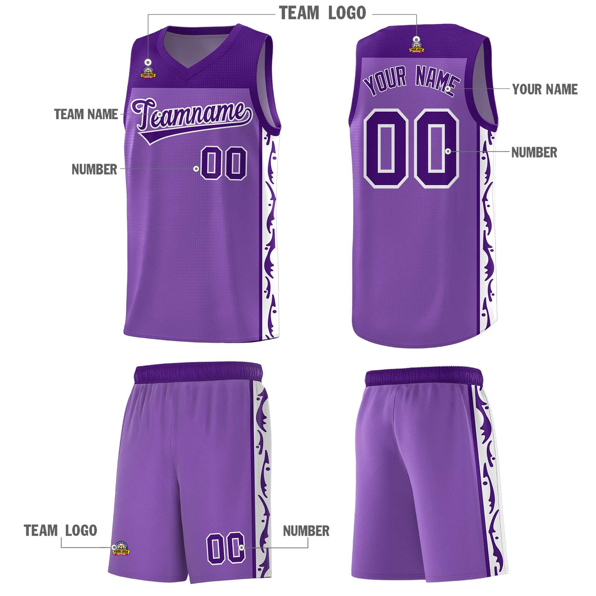 Custom Purple Side Pattern Sports Uniform Basketball Jersey|KXKSHOP