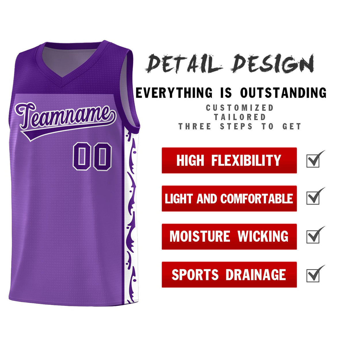 Custom Purple Side Pattern Sports Uniform Basketball Jersey|KXKSHOP