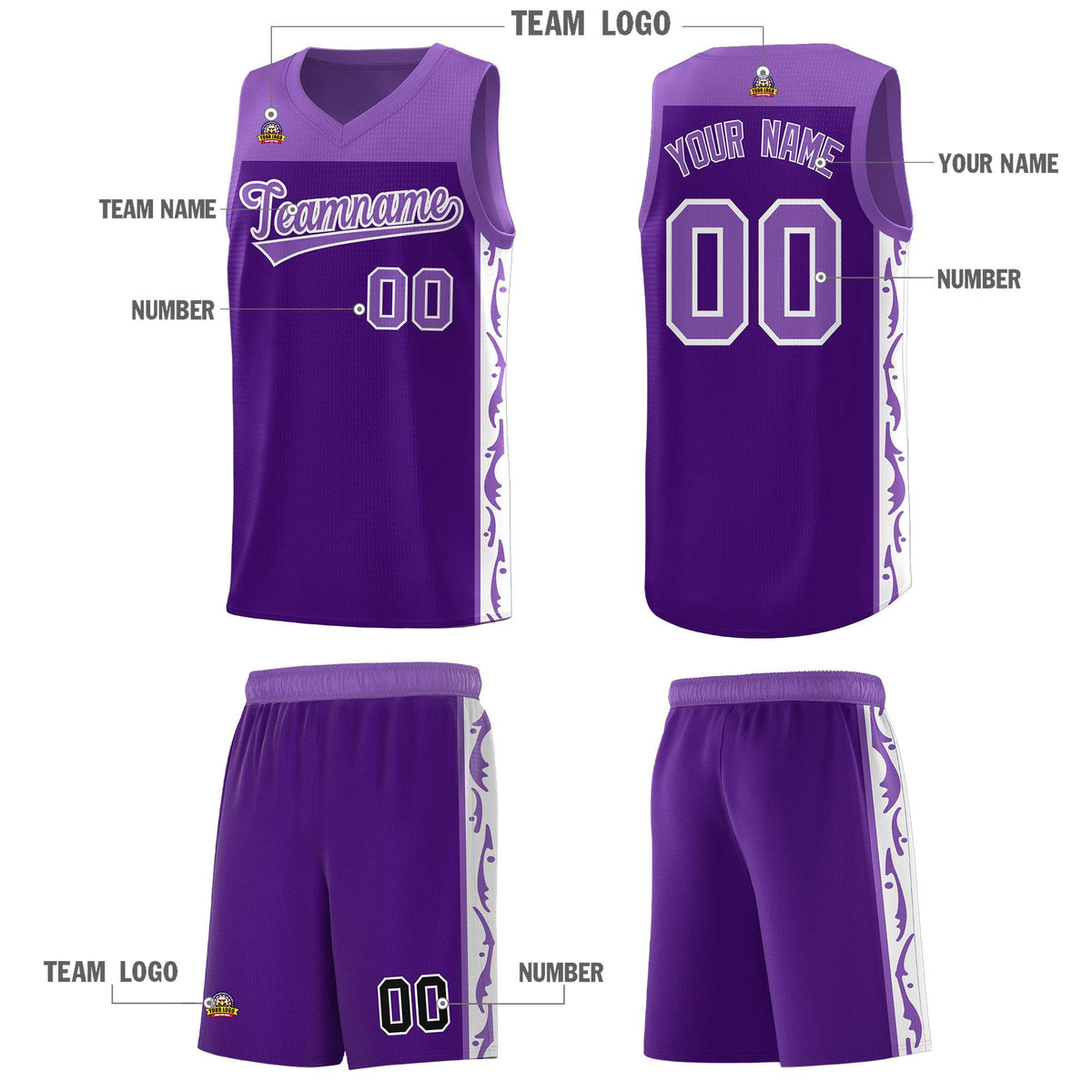 Custom Purple Side Pattern Sports Uniform Basketball Jersey|KXKSHOP