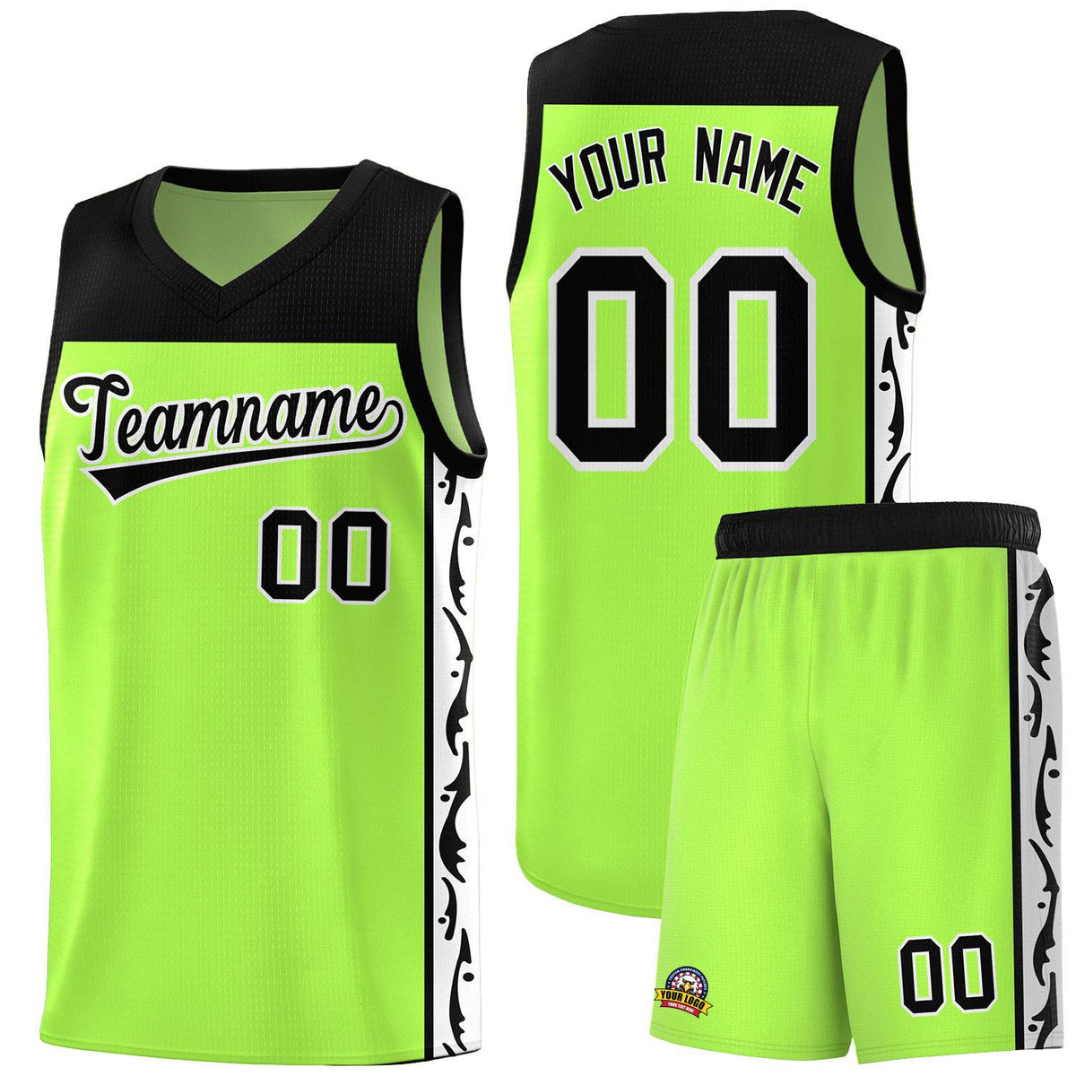 Custom Neon Green Side Pattern Sports Uniform Basketball Jersey|KXKSHOP