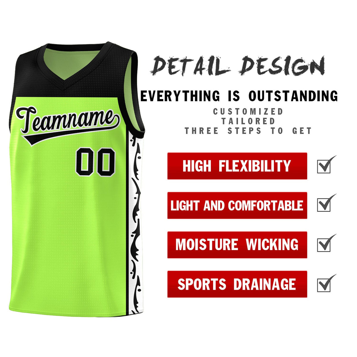 Custom Neon Green Side Pattern Sports Uniform Basketball Jersey|KXKSHOP