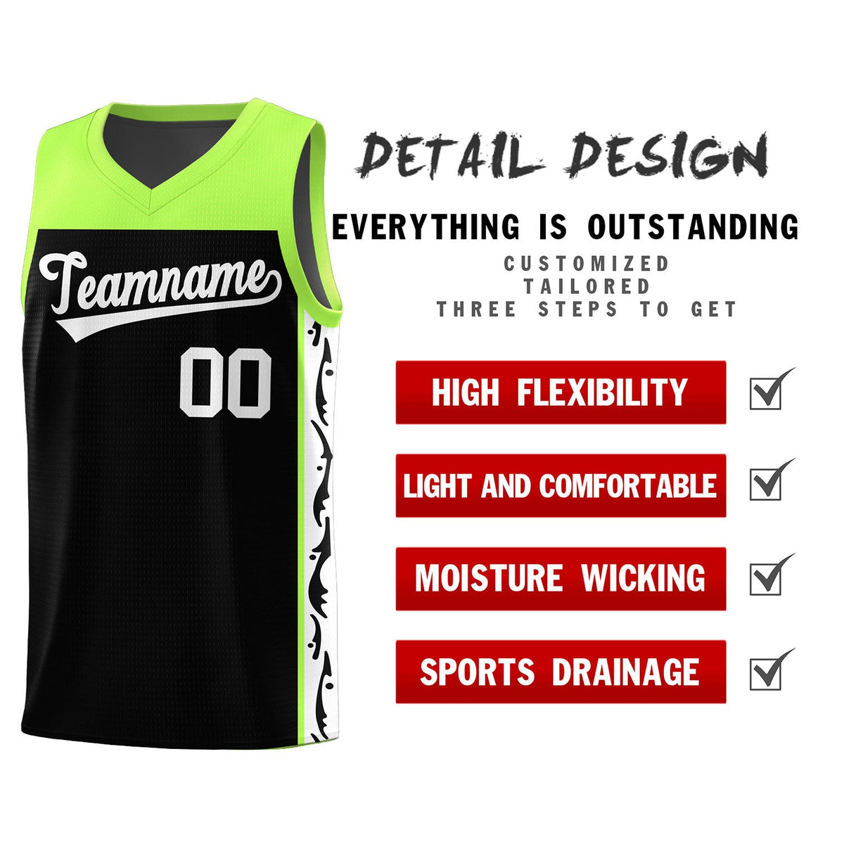 Custom Black Side Pattern Sports Uniform Basketball Jersey|KXKSHOP