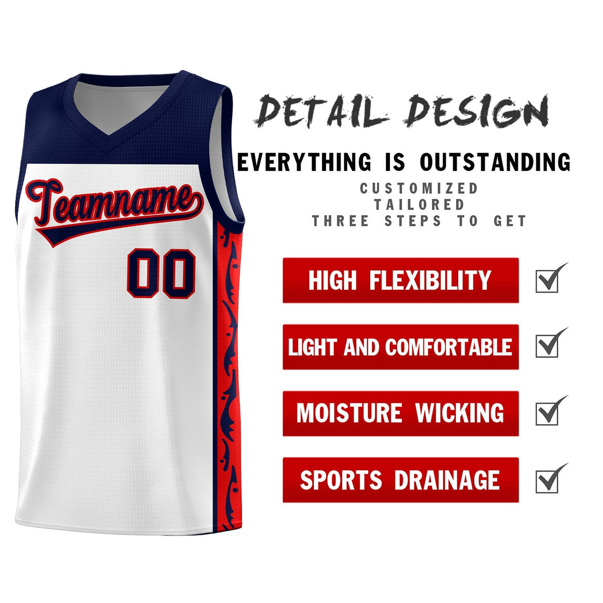 Custom White Side Pattern Sports Uniform Basketball Jersey|KXKSHOP
