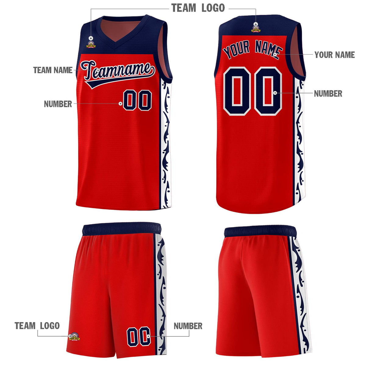 Custom Red Side Pattern Sports Uniform Basketball Jersey|KXKSHOP