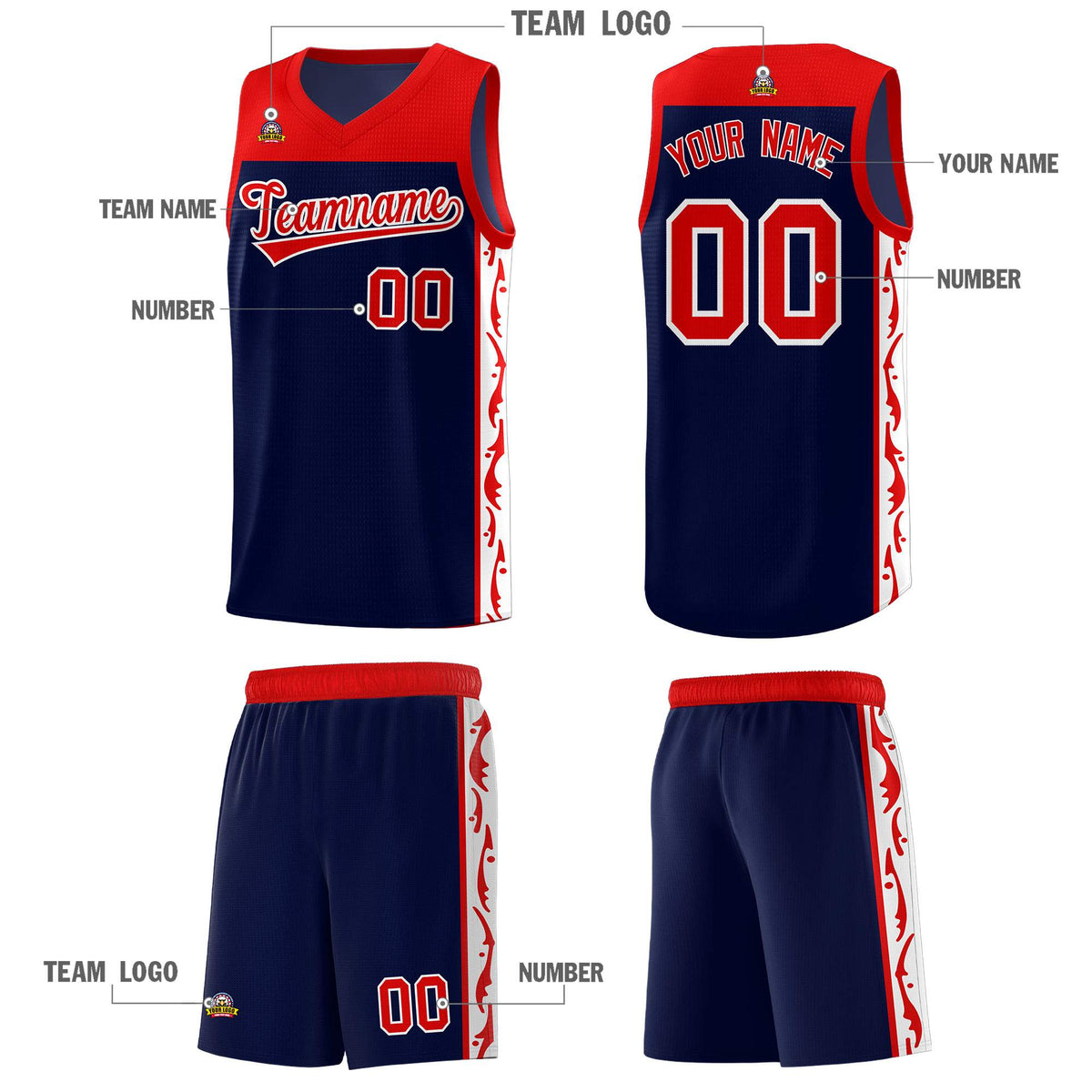 Custom Navy Side Pattern Sports Uniform Basketball Jersey|KXKSHOP