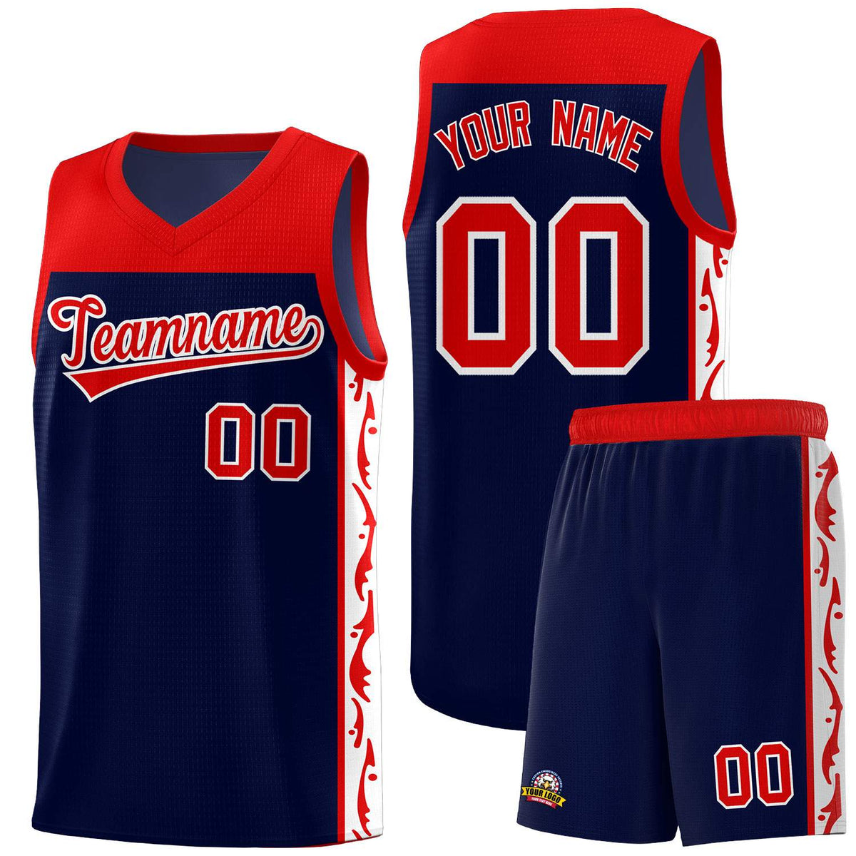 Custom Navy Side Pattern Sports Uniform Basketball Jersey|KXKSHOP