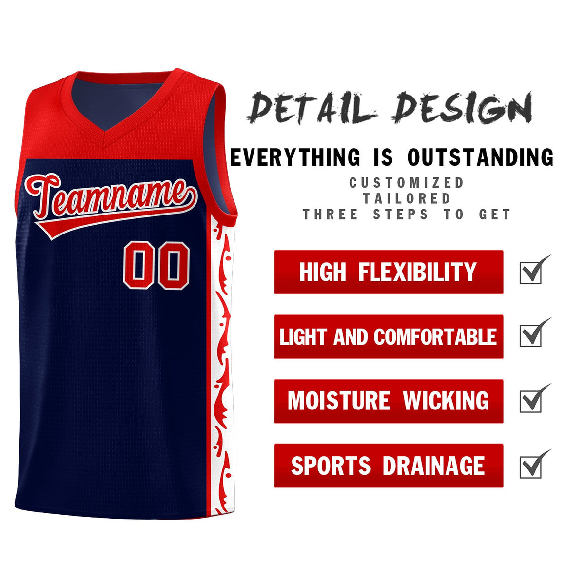 Custom Navy Side Pattern Sports Uniform Basketball Jersey|KXKSHOP