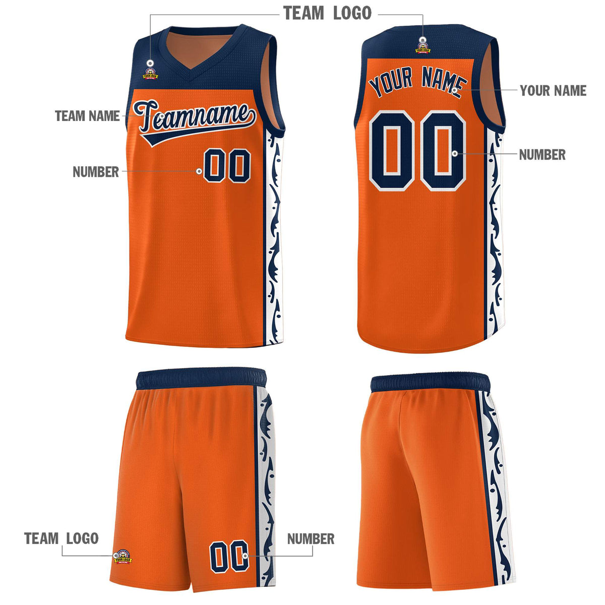 Custom Orange Side Pattern Sports Uniform Basketball Jersey|KXKSHOP