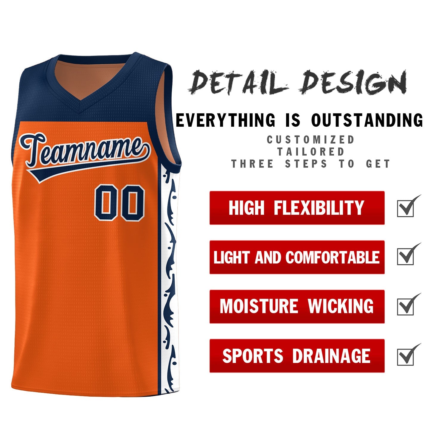 Custom Orange Side Pattern Sports Uniform Basketball Jersey|KXKSHOP