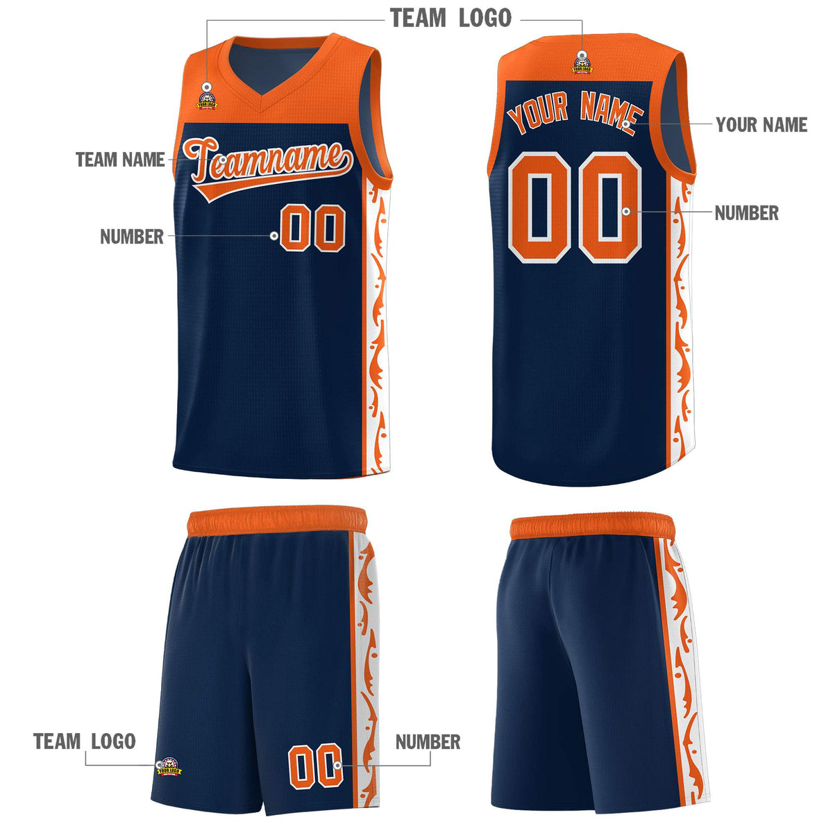Custom Navy Side Pattern Sports Uniform Basketball Jersey|KXKSHOP