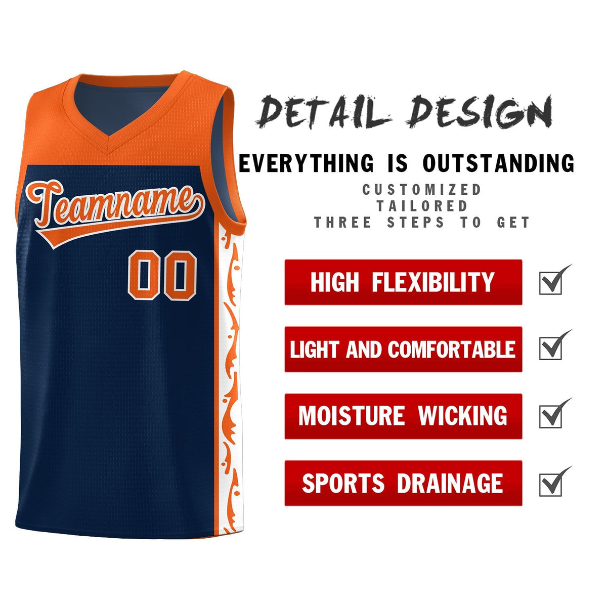 Custom Navy Side Pattern Sports Uniform Basketball Jersey|KXKSHOP