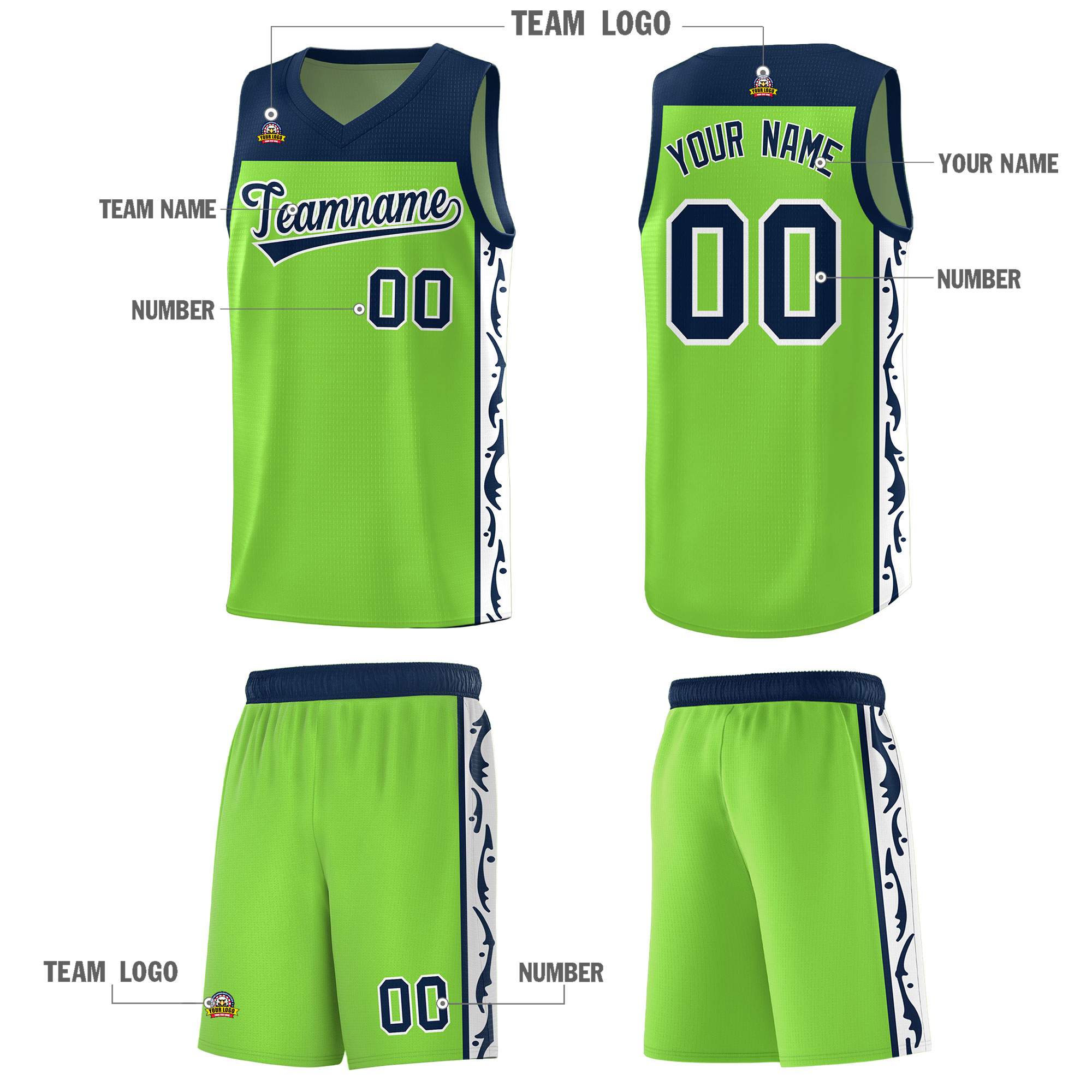 Custom Neon Green Side Pattern Sports Uniform Basketball Jersey|KXKSHOP