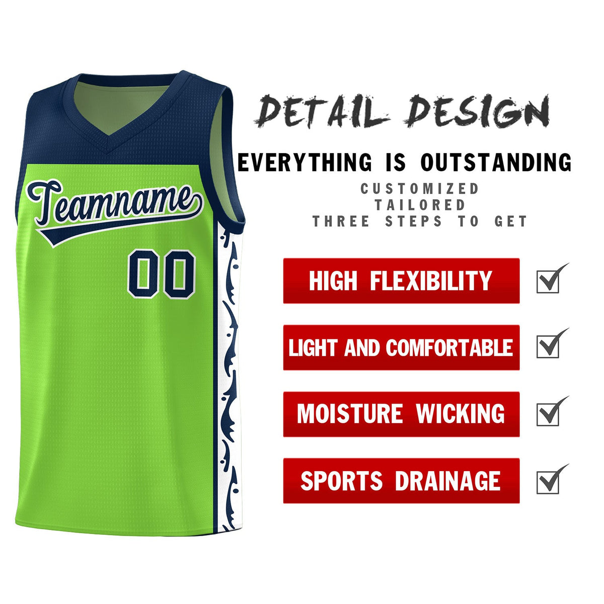 Custom Neon Green Side Pattern Sports Uniform Basketball Jersey|KXKSHOP