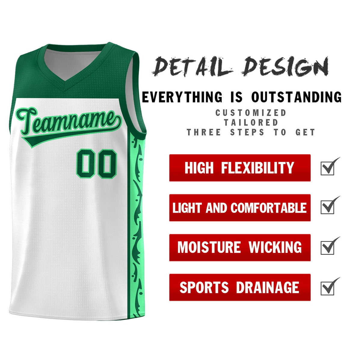 Custom White Side Pattern Sports Uniform Basketball Jersey|KXKSHOP