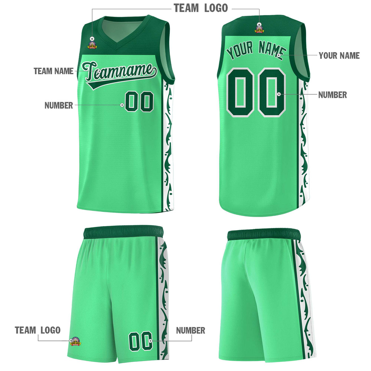 Custom Bright Green Side Pattern Sports Uniform Basketball Jersey|KXKSHOP