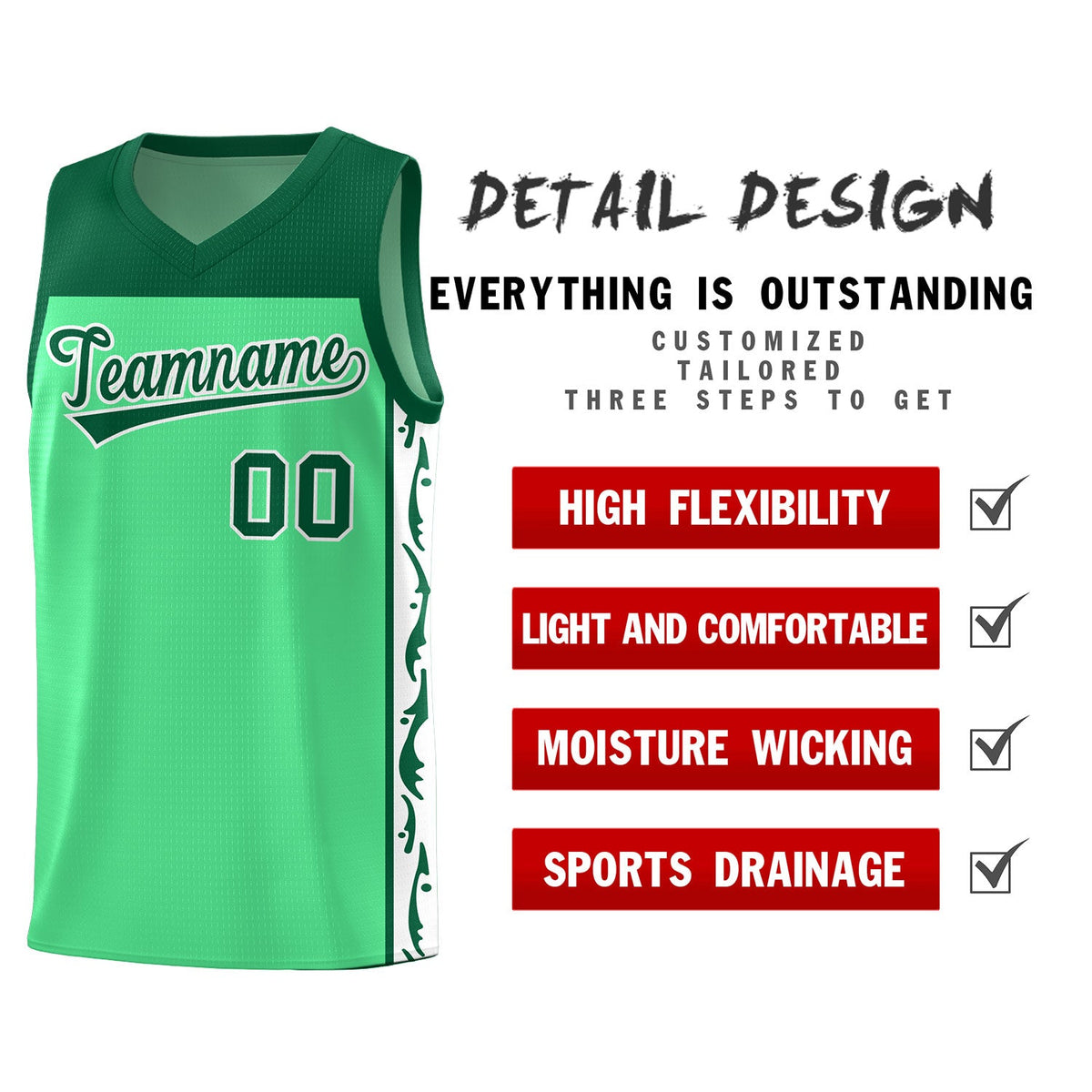 Custom Bright Green Side Pattern Sports Uniform Basketball Jersey|KXKSHOP