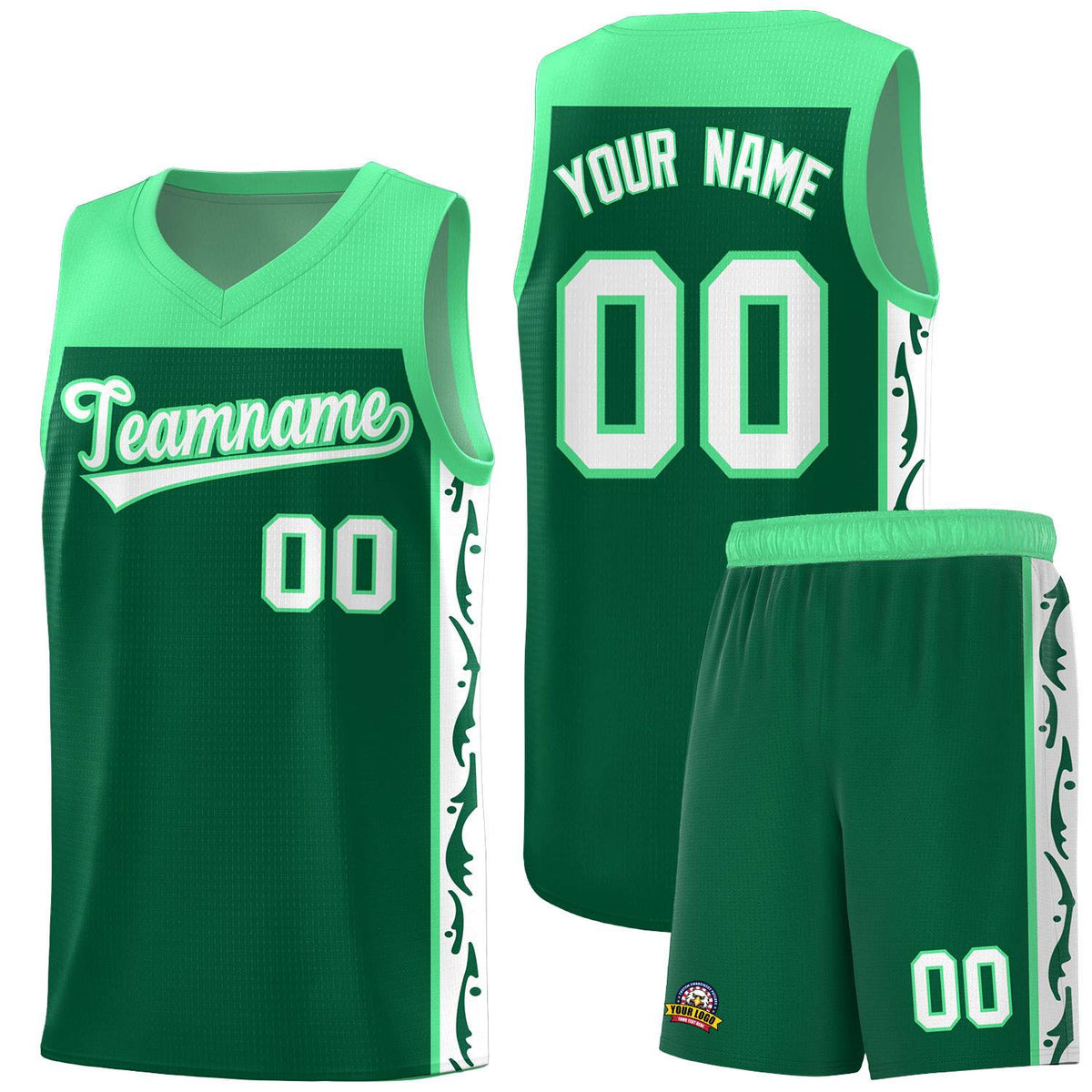 Custom Kelly Green Side Pattern Sports Uniform Basketball Jersey|KXKSHOP