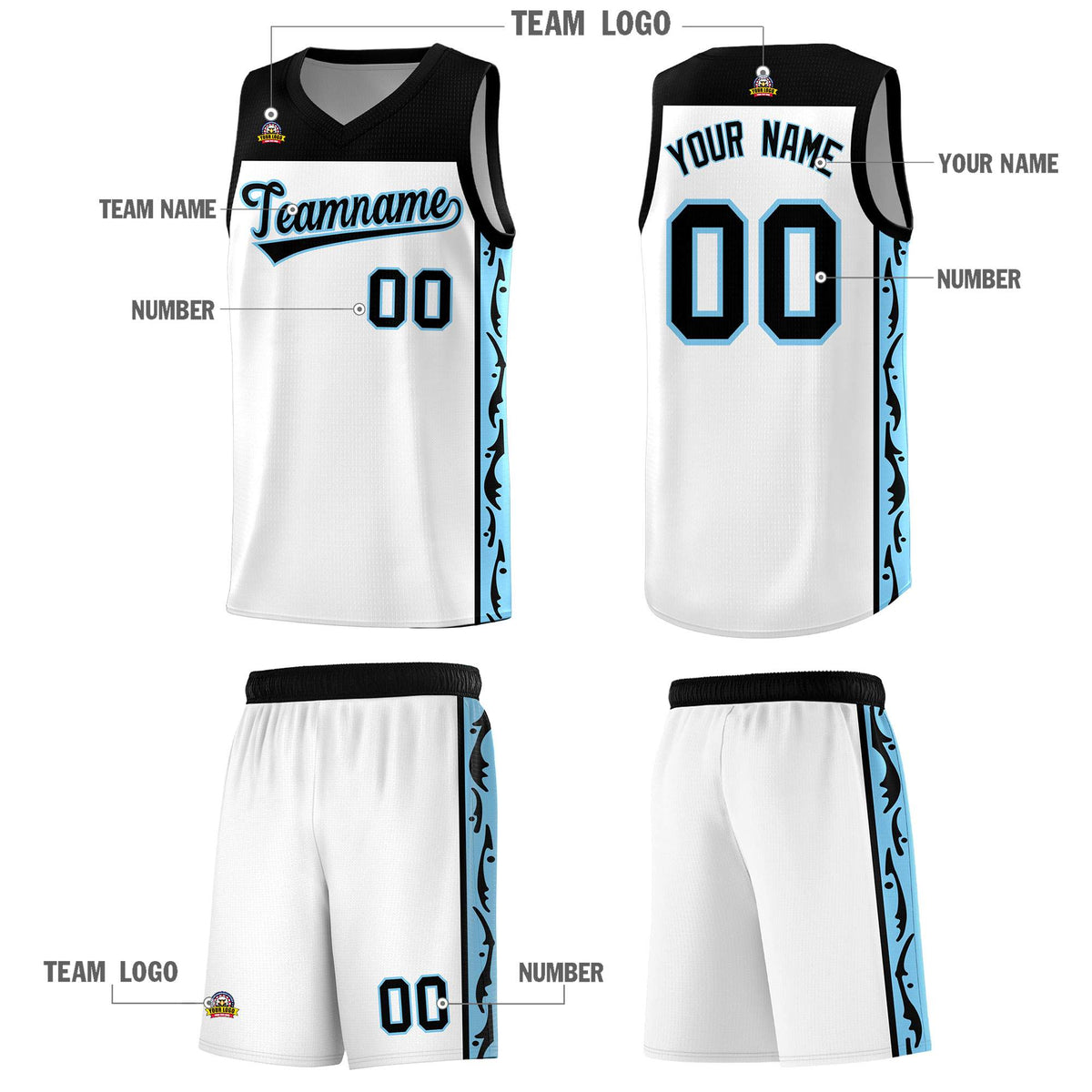 Custom White Side Pattern Sports Uniform Basketball Jersey|KXKSHOP