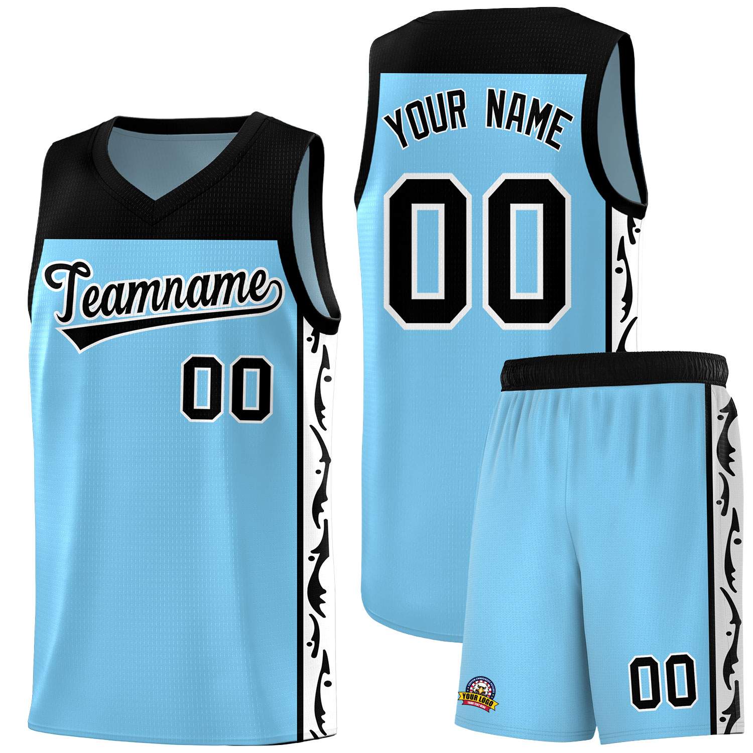 Custom Light Blue Side Pattern Sports Uniform Basketball Jersey|KXKSHOP