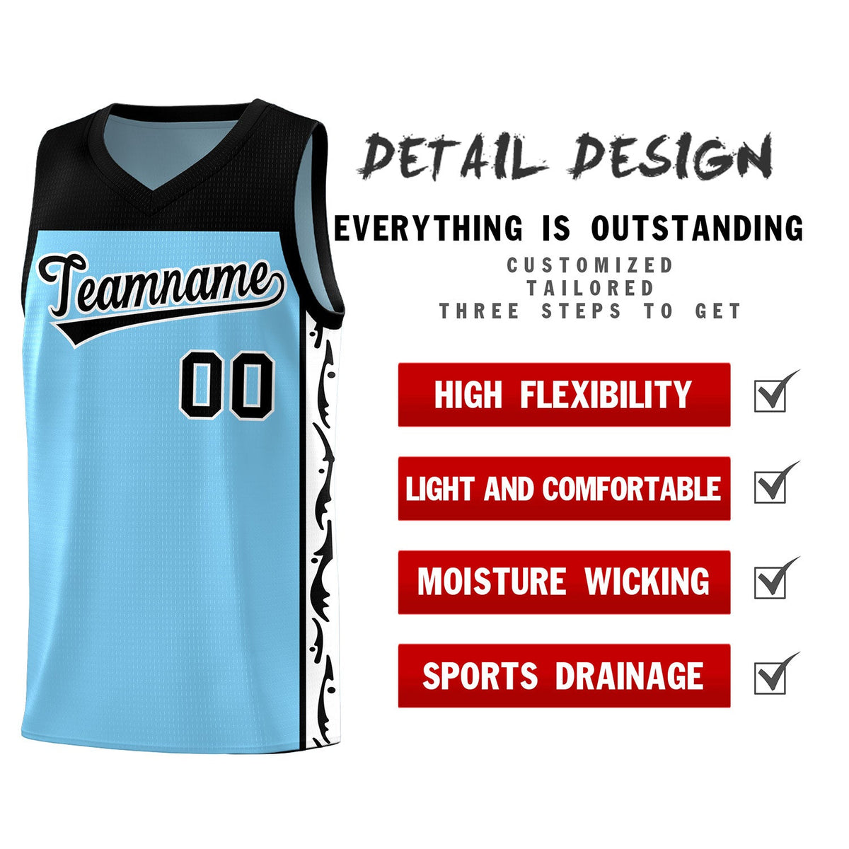 Custom Light Blue Side Pattern Sports Uniform Basketball Jersey|KXKSHOP