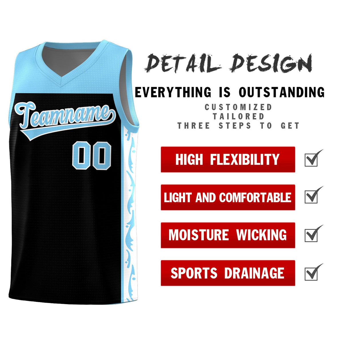 Custom Black Side Pattern Sports Uniform Basketball Jersey|KXKSHOP