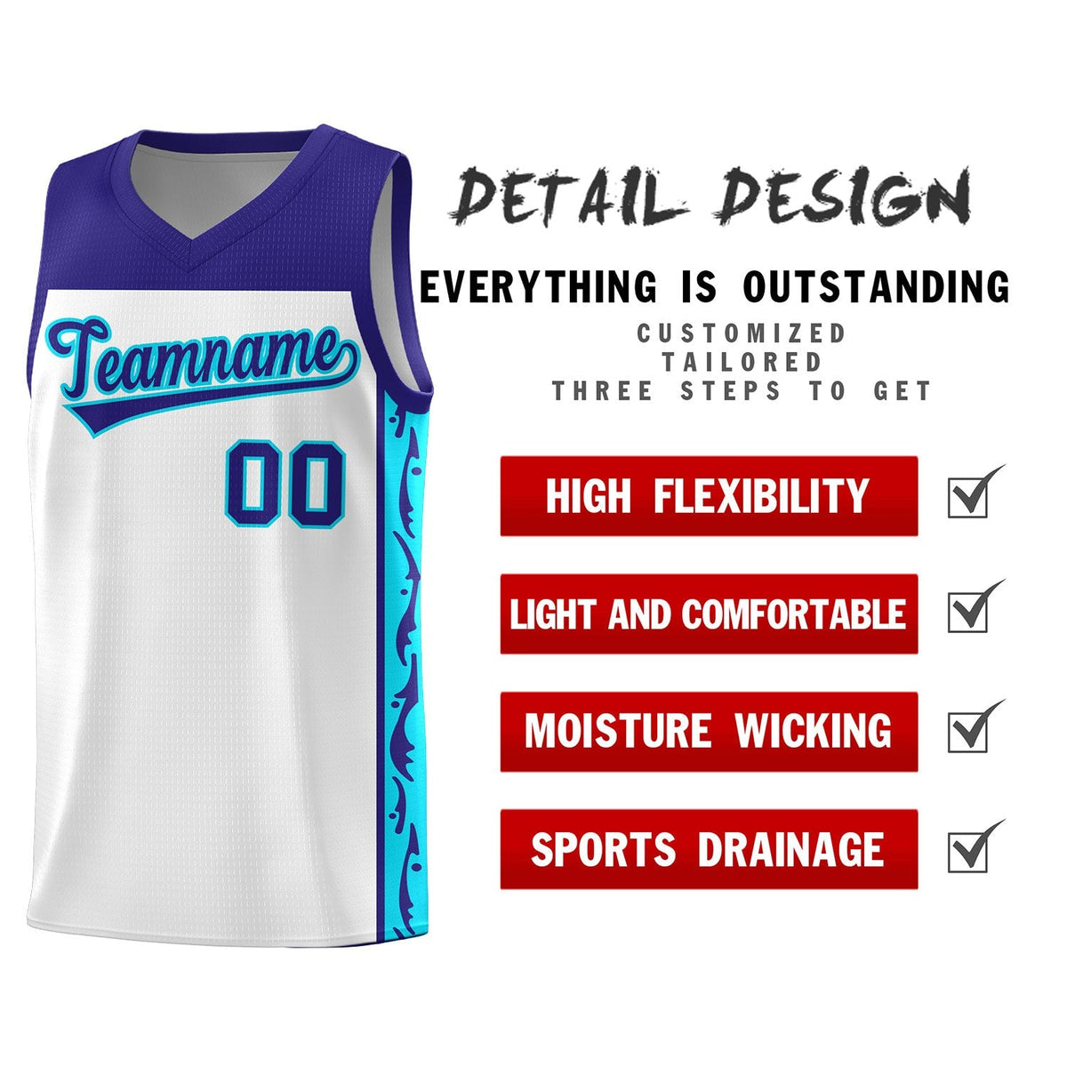 Custom White Side Pattern Sports Uniform Basketball Jersey|KXKSHOP