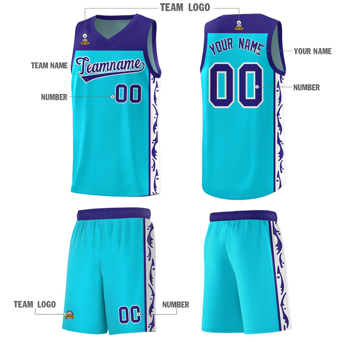 Custom Sky Blue Side Pattern Sports Uniform Basketball Jersey|KXKSHOP