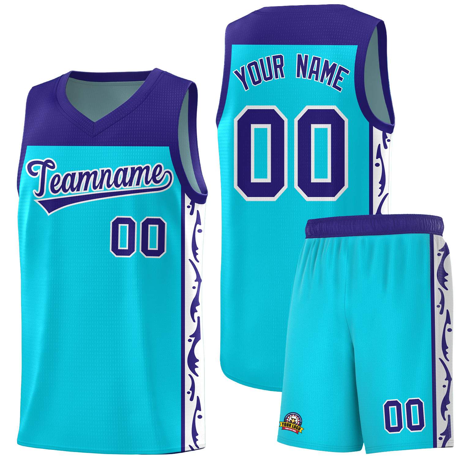 Custom Sky Blue Side Pattern Sports Uniform Basketball Jersey|KXKSHOP