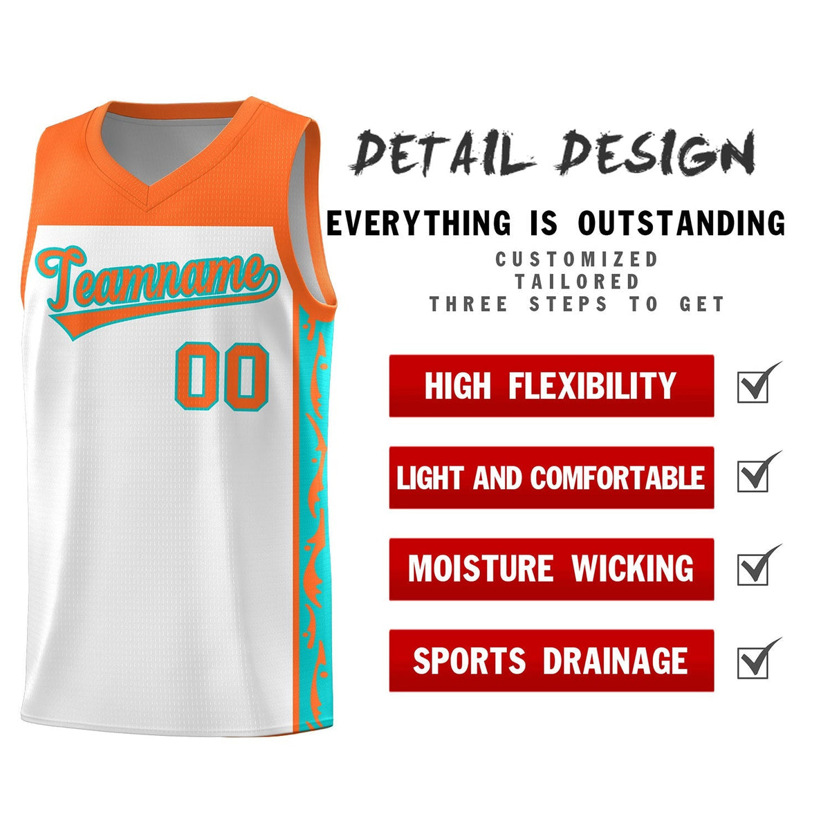 Custom White Side Pattern Sports Uniform Basketball Jersey|KXKSHOP