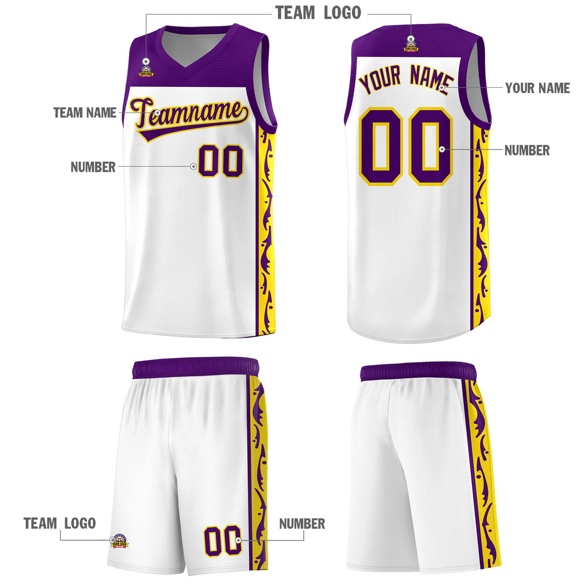 Custom White Side Pattern Sports Uniform Basketball Jersey|KXKSHOP