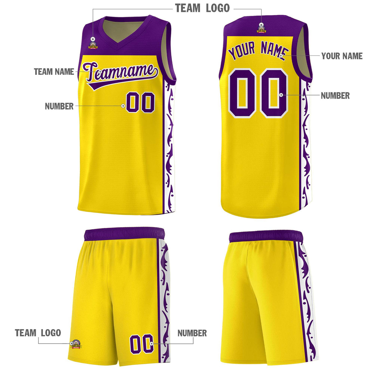 Custom Gold Side Pattern Sports Uniform Basketball Jersey|KXKSHOP