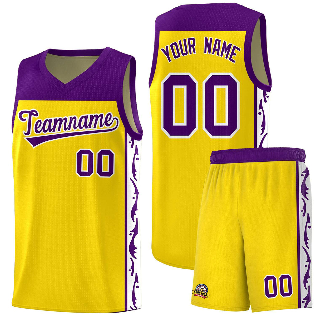 Custom Gold Side Pattern Sports Uniform Basketball Jersey|KXKSHOP