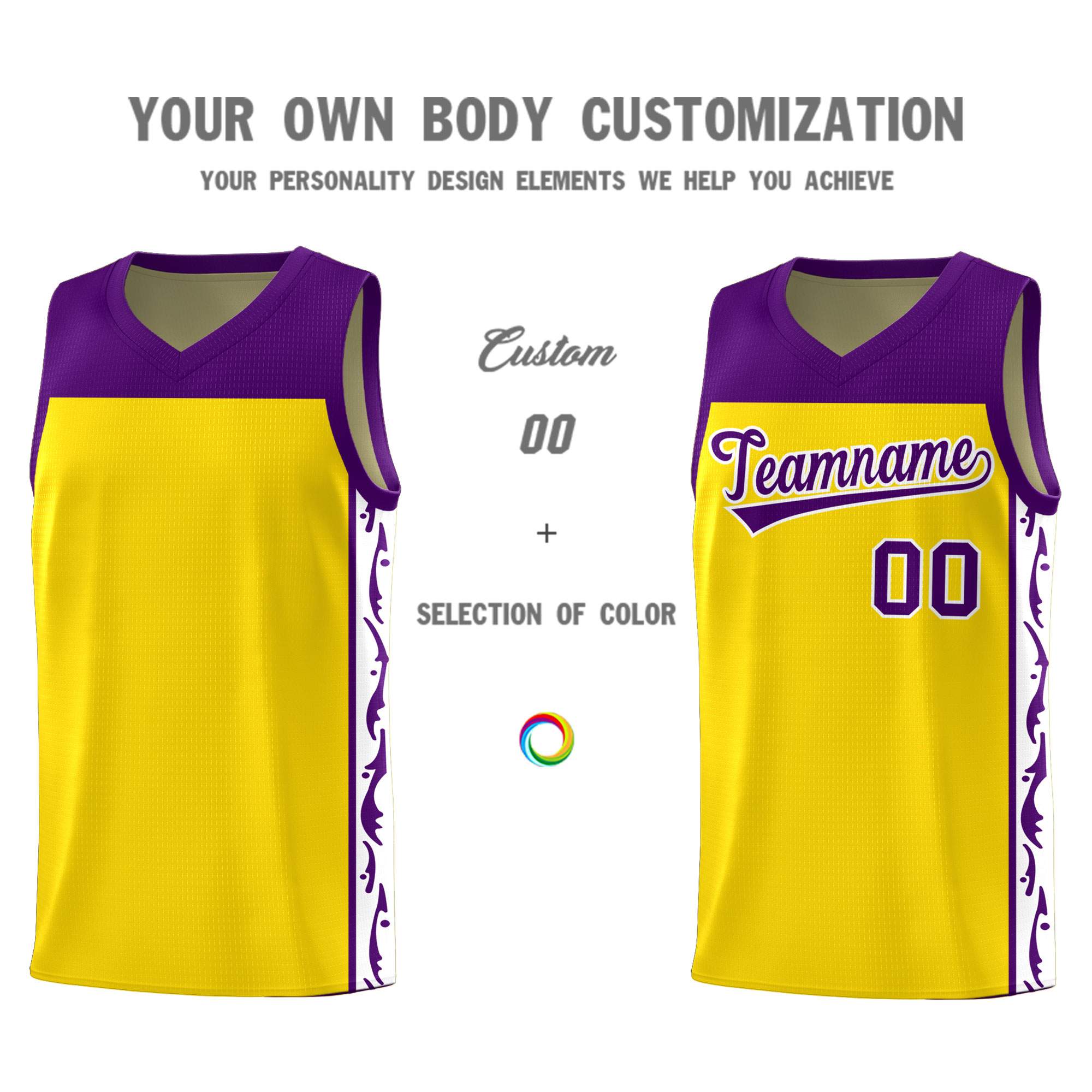 Custom Gold Side Pattern Sports Uniform Basketball Jersey|KXKSHOP
