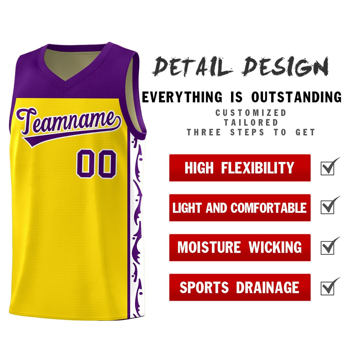 Custom Gold Side Pattern Sports Uniform Basketball Jersey|KXKSHOP
