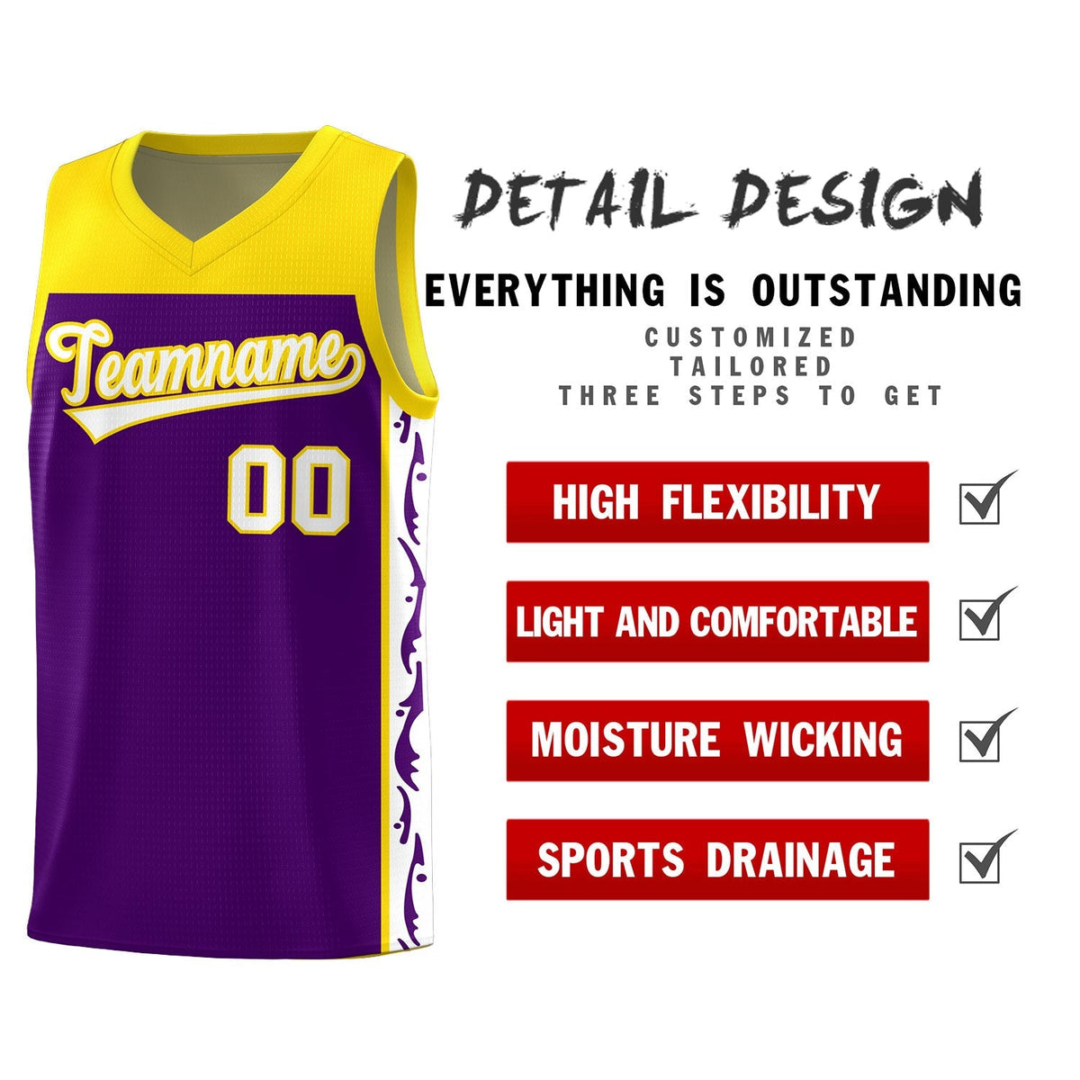 Custom Purple Side Pattern Sports Uniform Basketball Jersey|KXKSHOP