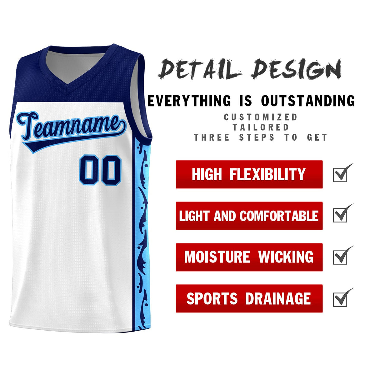 Custom White Side Pattern Sports Uniform Basketball Jersey|KXKSHOP