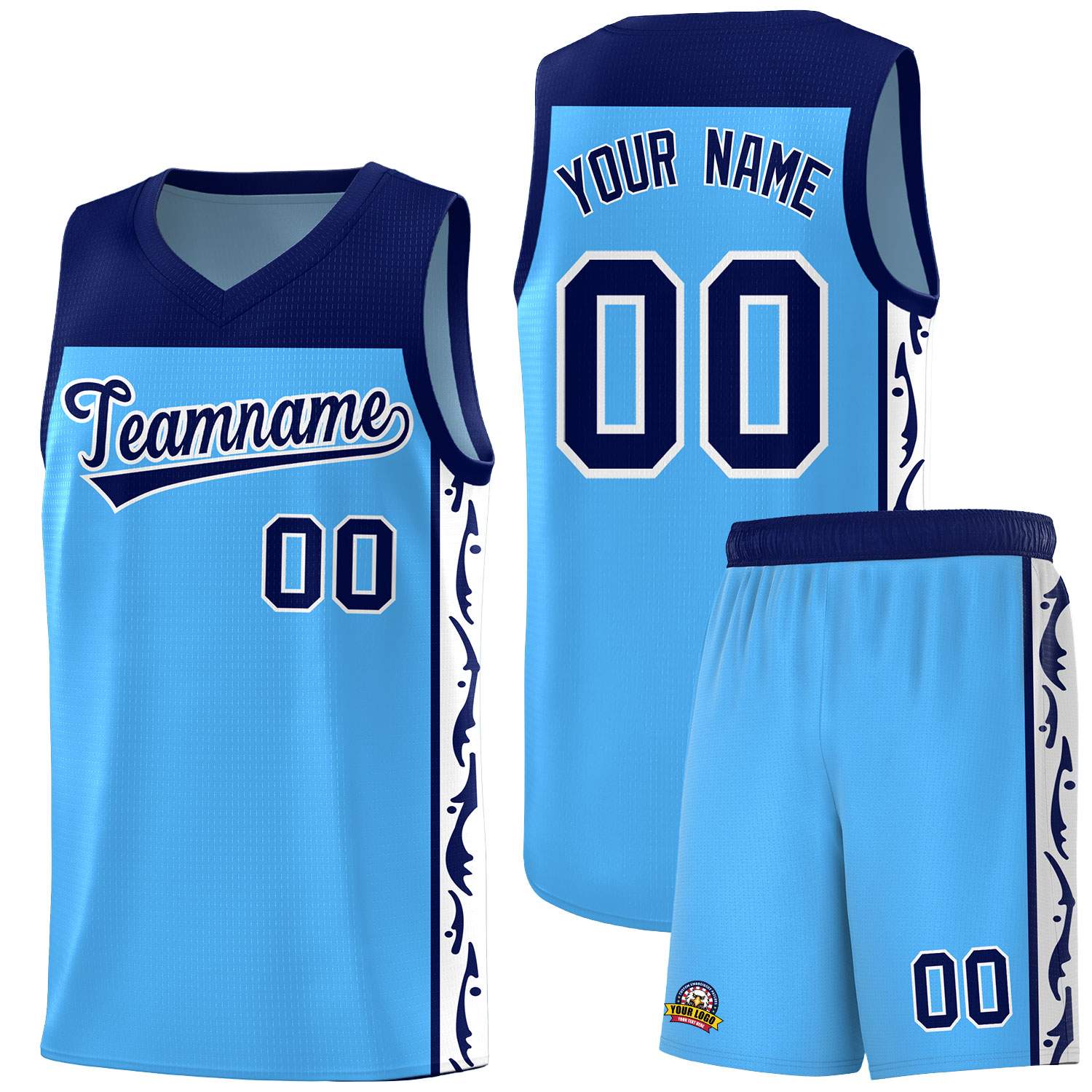 Custom Light Blue Side Pattern Sports Uniform Basketball Jersey|KXKSHOP