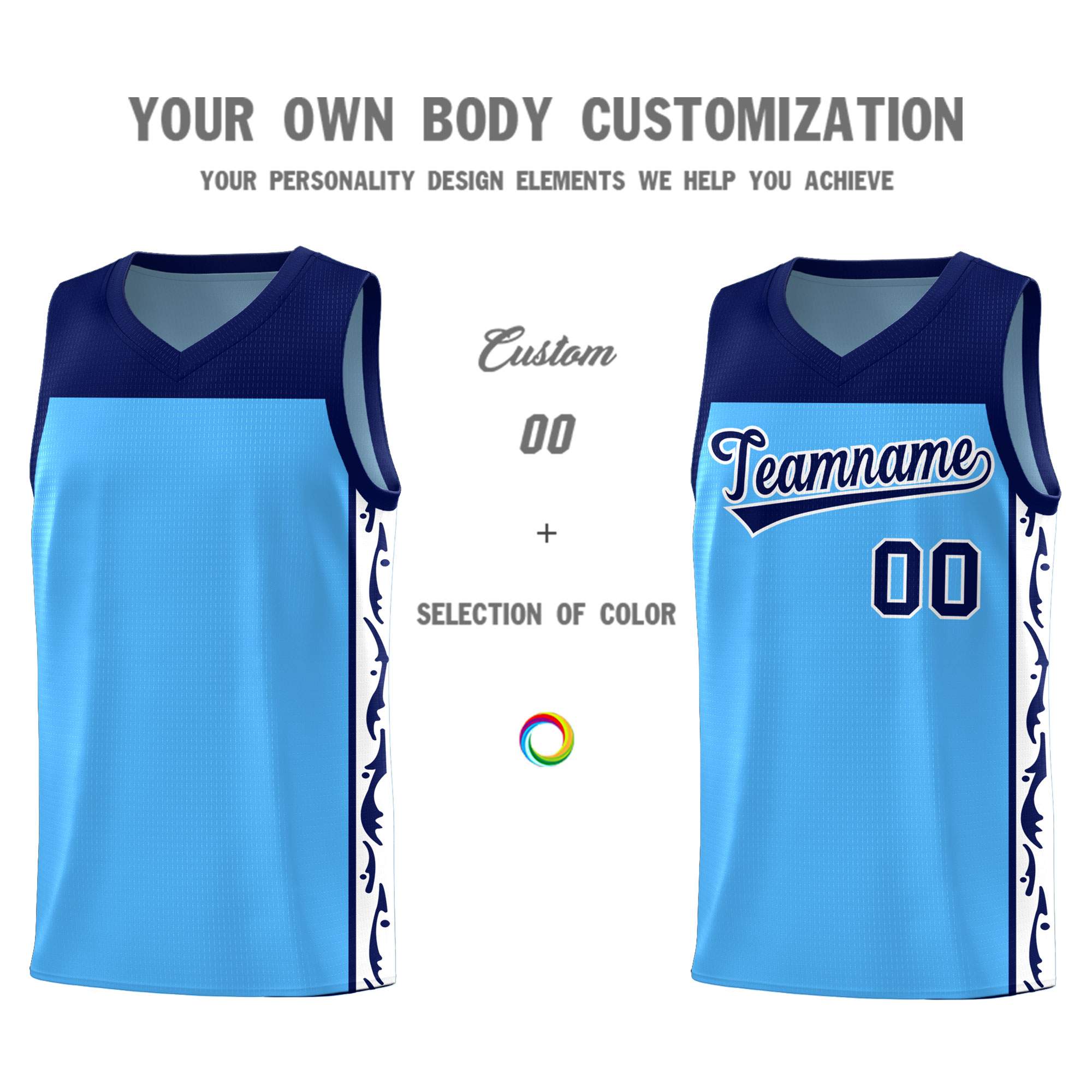 Custom Light Blue Side Pattern Sports Uniform Basketball Jersey|KXKSHOP