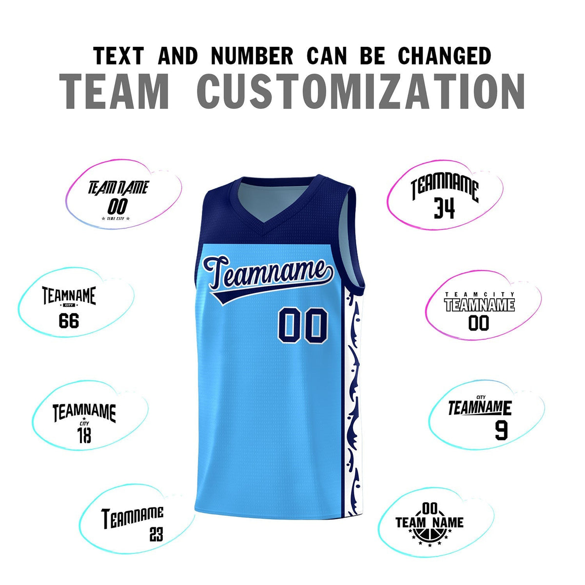 Custom Light Blue Side Pattern Sports Uniform Basketball Jersey|KXKSHOP
