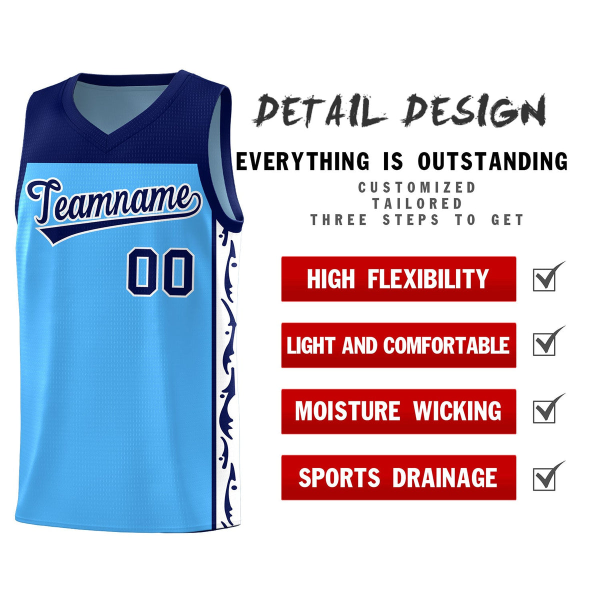Custom Light Blue Side Pattern Sports Uniform Basketball Jersey|KXKSHOP