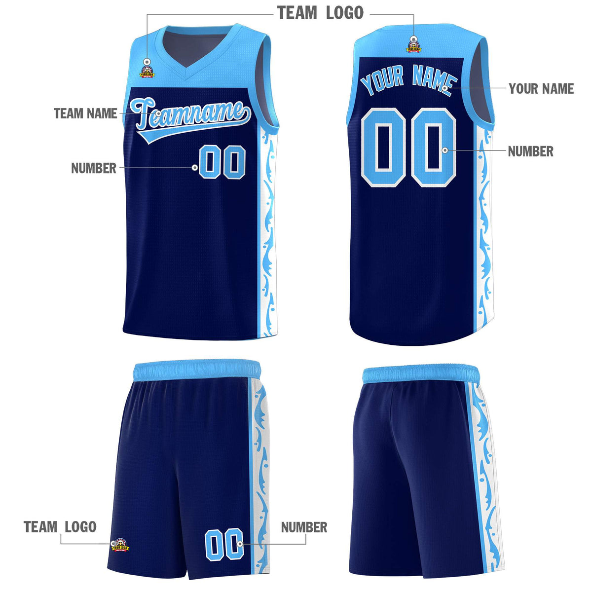 Custom Navy Side Pattern Sports Uniform Basketball Jersey|KXKSHOP