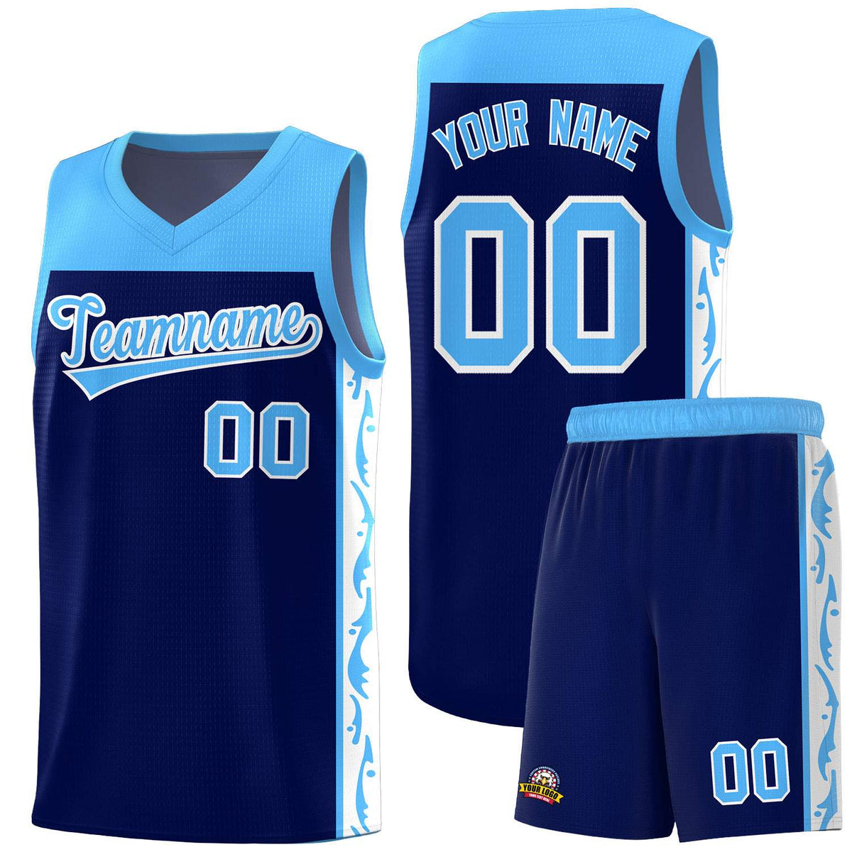 Custom Navy Side Pattern Sports Uniform Basketball Jersey|KXKSHOP