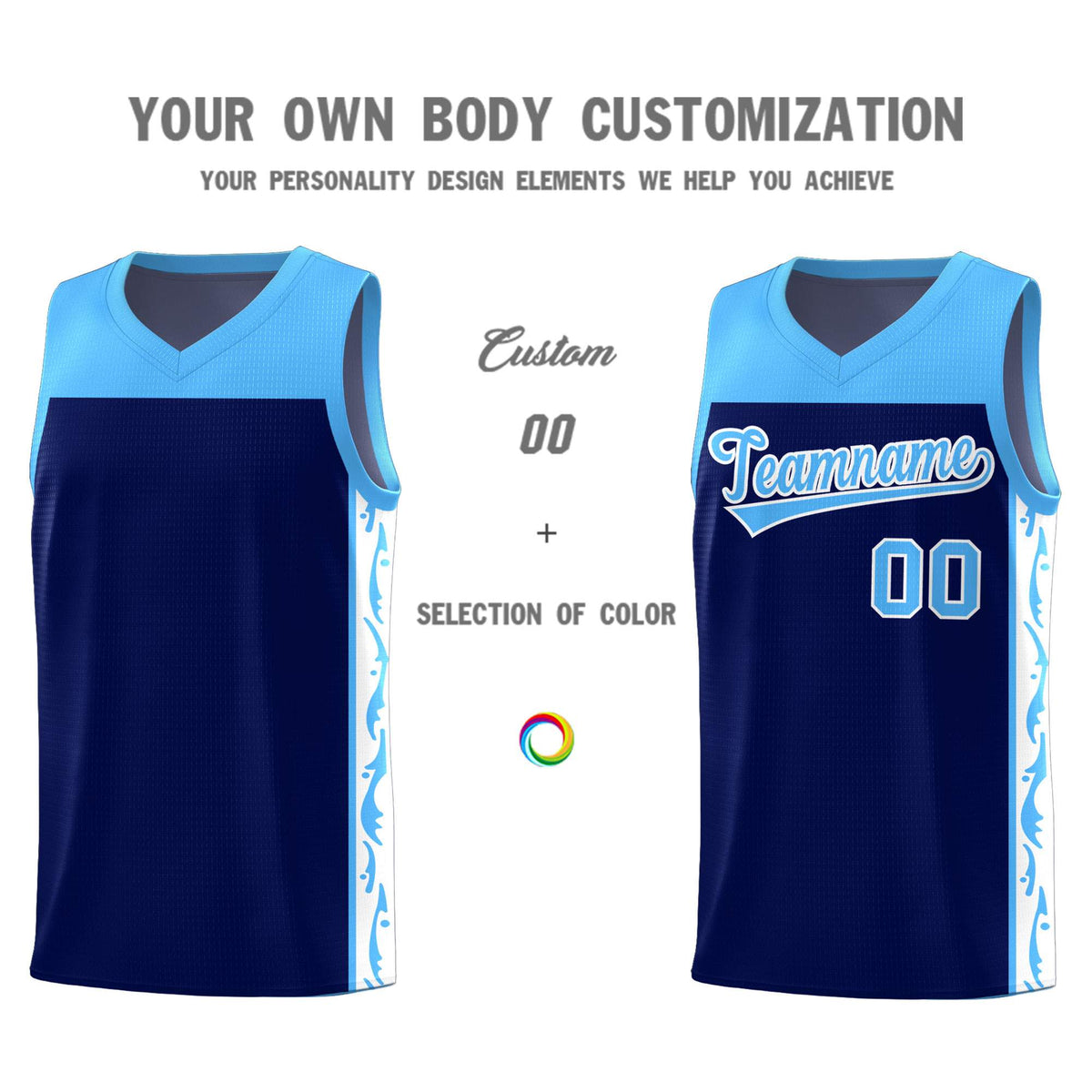 Custom Navy Side Pattern Sports Uniform Basketball Jersey|KXKSHOP