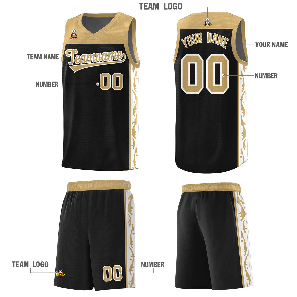 Custom Black Side Pattern Sports Uniform Basketball Jersey|KXKSHOP