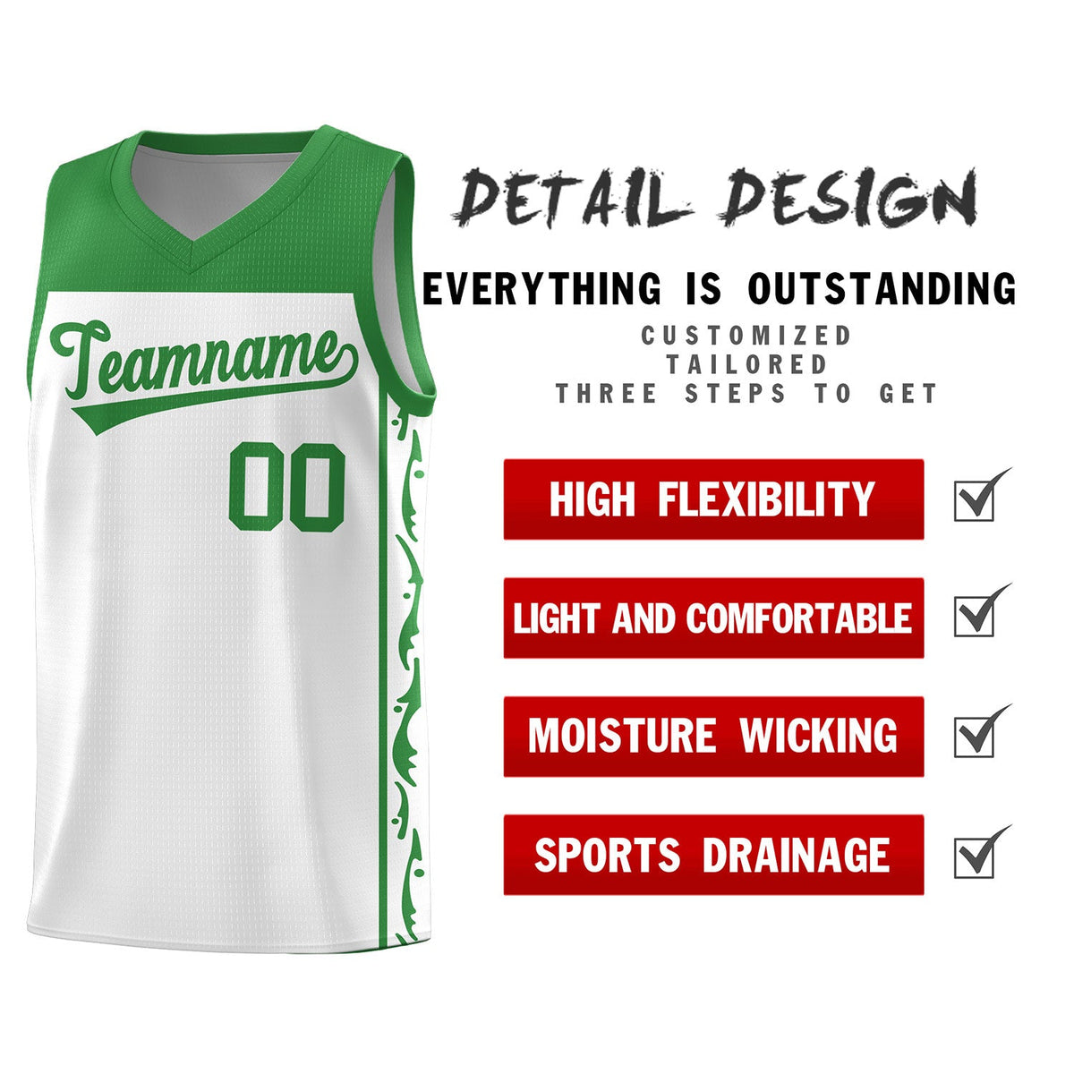 Custom White Side Pattern Sports Uniform Basketball Jersey|KXKSHOP