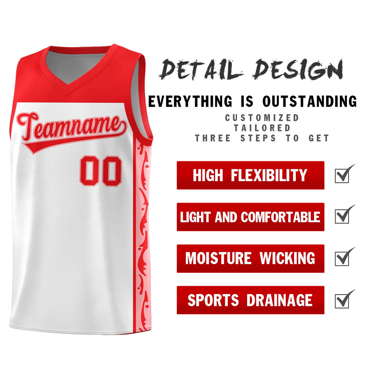 Custom White Side Pattern Sports Uniform Basketball Jersey|KXKSHOP