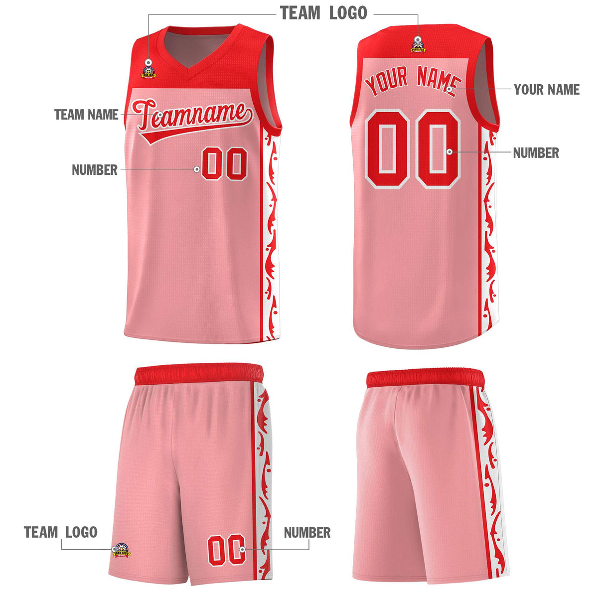 Custom Pink Side Pattern Sports Uniform Basketball Jersey|KXKSHOP