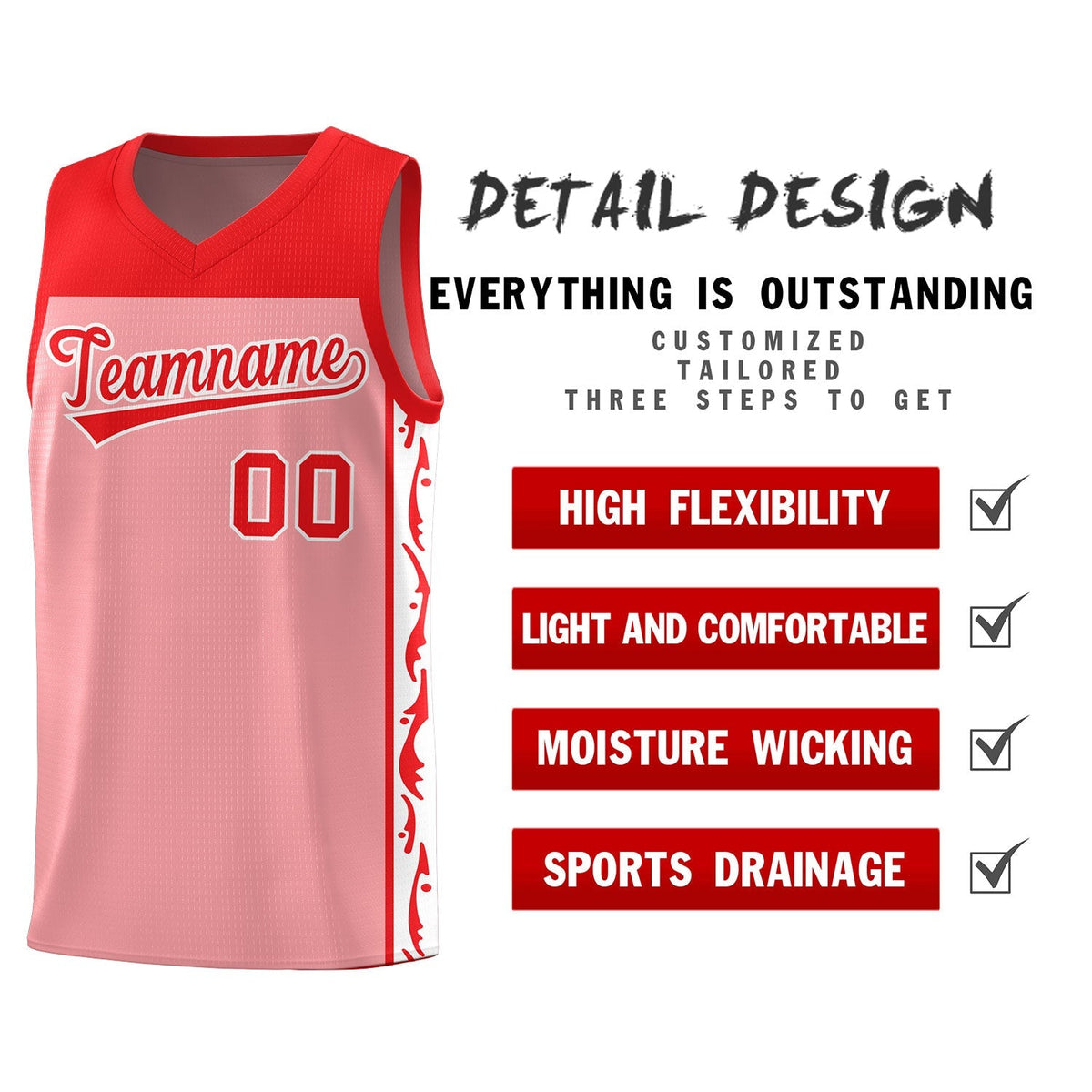 Custom Pink Side Pattern Sports Uniform Basketball Jersey|KXKSHOP